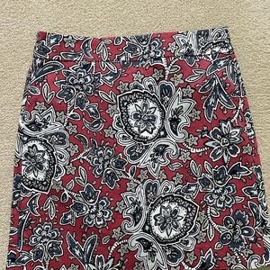 LOFT Red/Pink and Black Floral Pencil Skirt